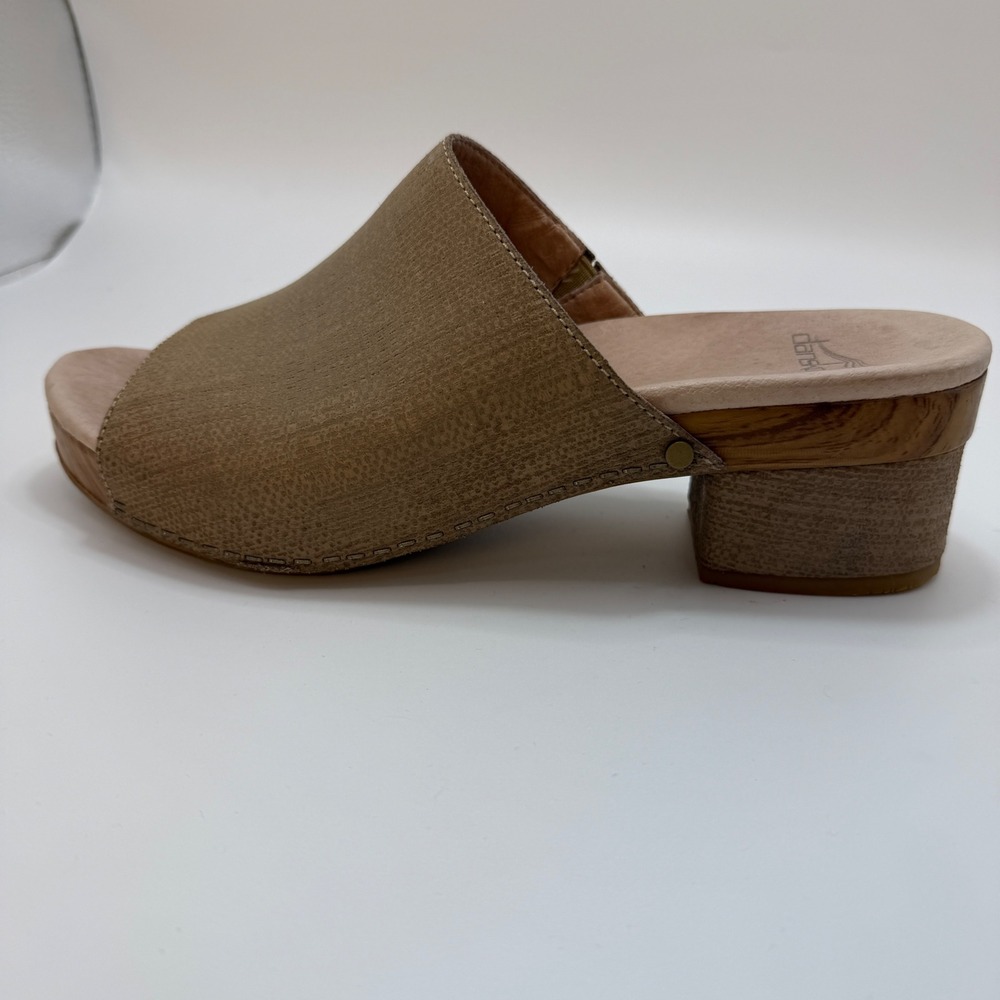 Dansko Maci Taupe Leather Slide Sandals Block Heel‎ Mules Womens 41 EU/ 10 US